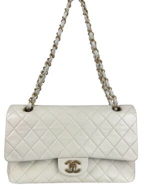 CHANEL CC DOUBLE FLAP BAG LAMBSKIN LEATHER GHW MEDIUM IVORY